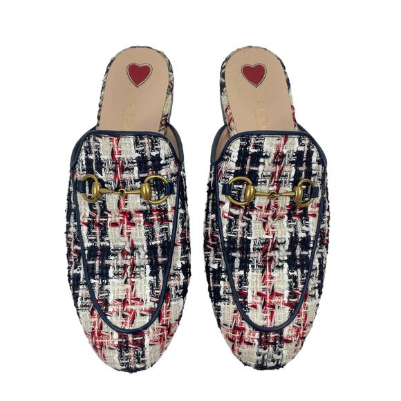 Gucci Princetown Tweed Mules Horsebit Gardenia Ink Blue Size 36.5 - Picture 3 of 13